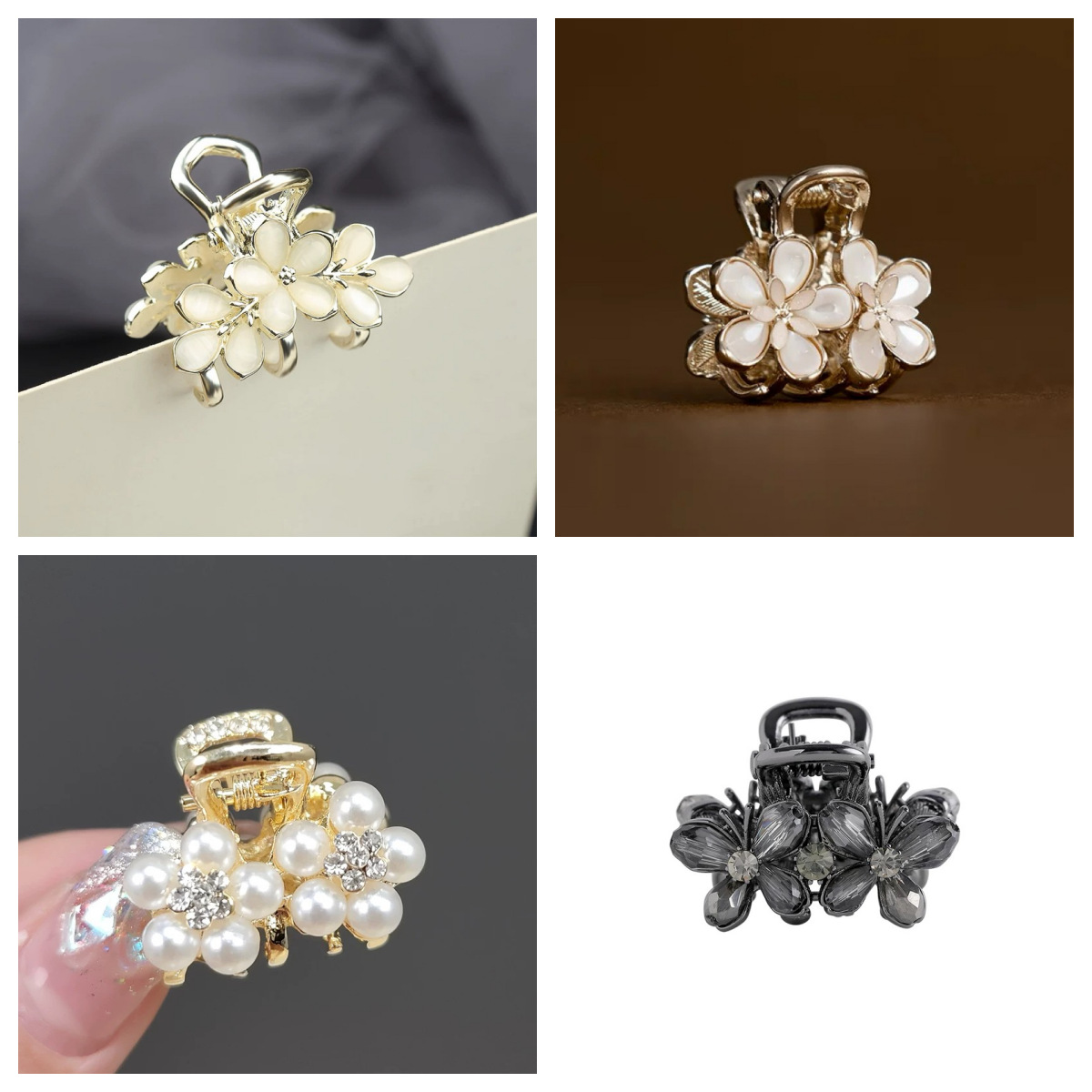 水晶花朵鲨鱼夹中号高级感发卡发量少后脑勺抓夹半扎发盘发发夹子