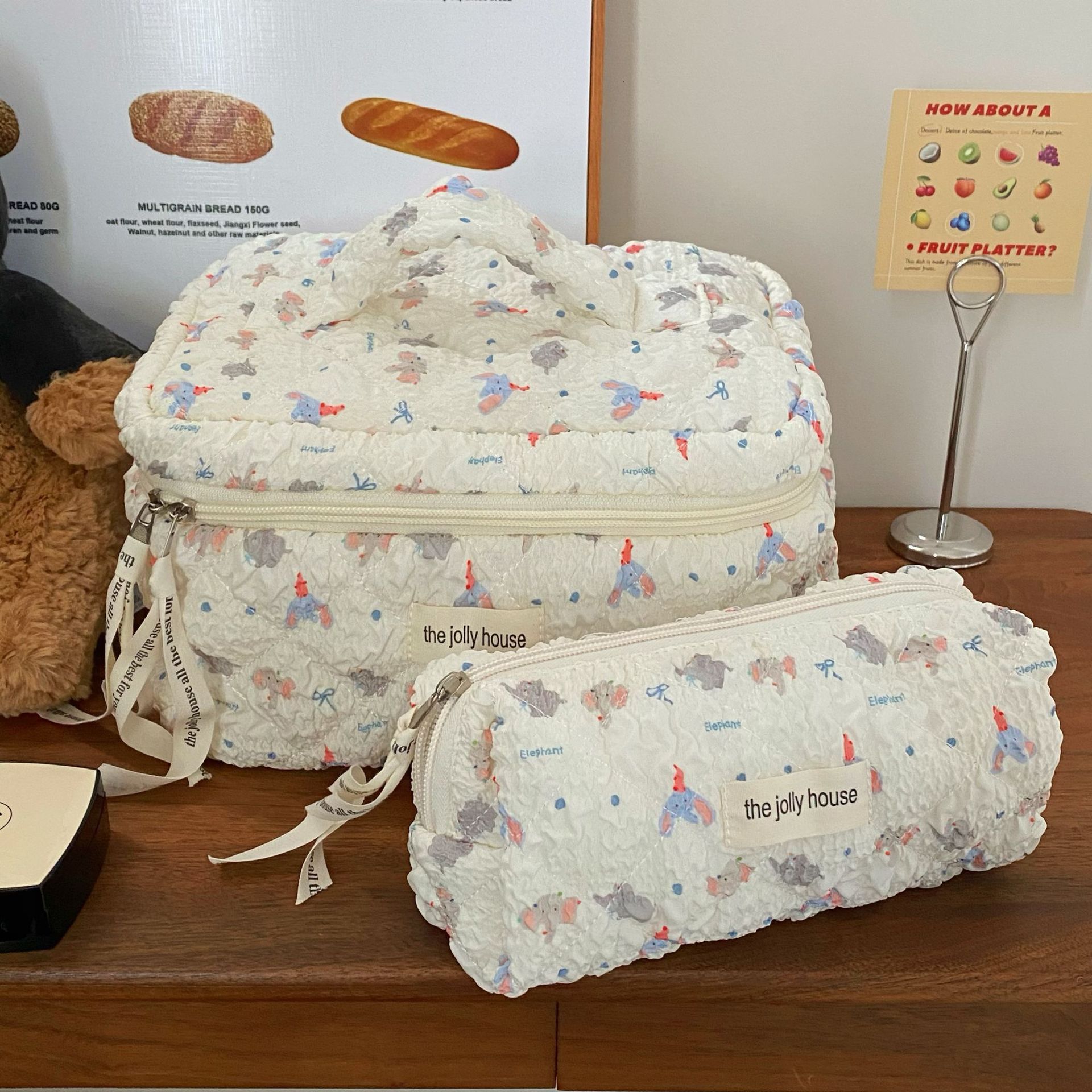 Cartoon Elephant Makeup Bag Female 2024 New Bubble Texture Large Capacity Student Cosmetics Storage Bag Handbag Specification drawing