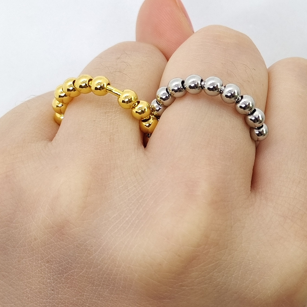 Cross-border amazon micro bead turn round bead anillo de descompresión de ansiedad anillo giratorio de acero inoxidable details Picture