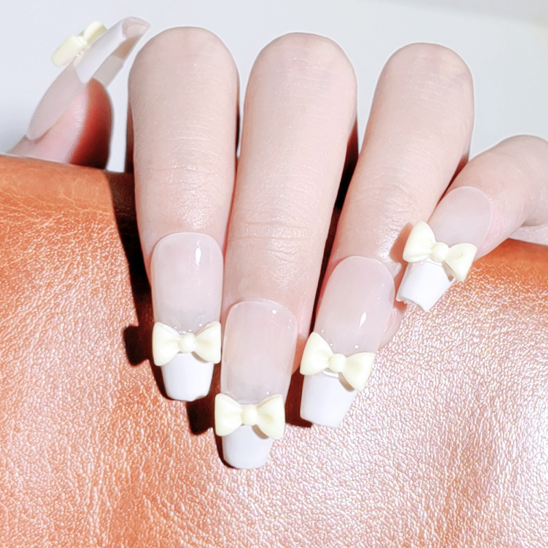 French Bow Pure Handmade Light Therapy Wear Nail Advanced White Nail Sticker Removable Nail Patch details Picture
