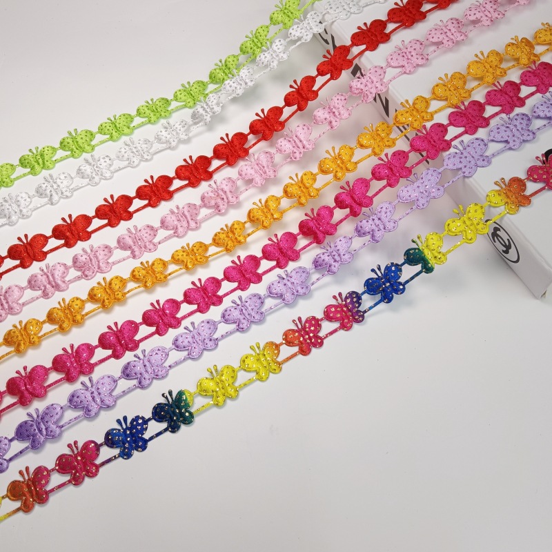 烫钻超声波蝴蝶涤纶织带彩色diy手工礼品包装带圣诞装饰丝带辅料