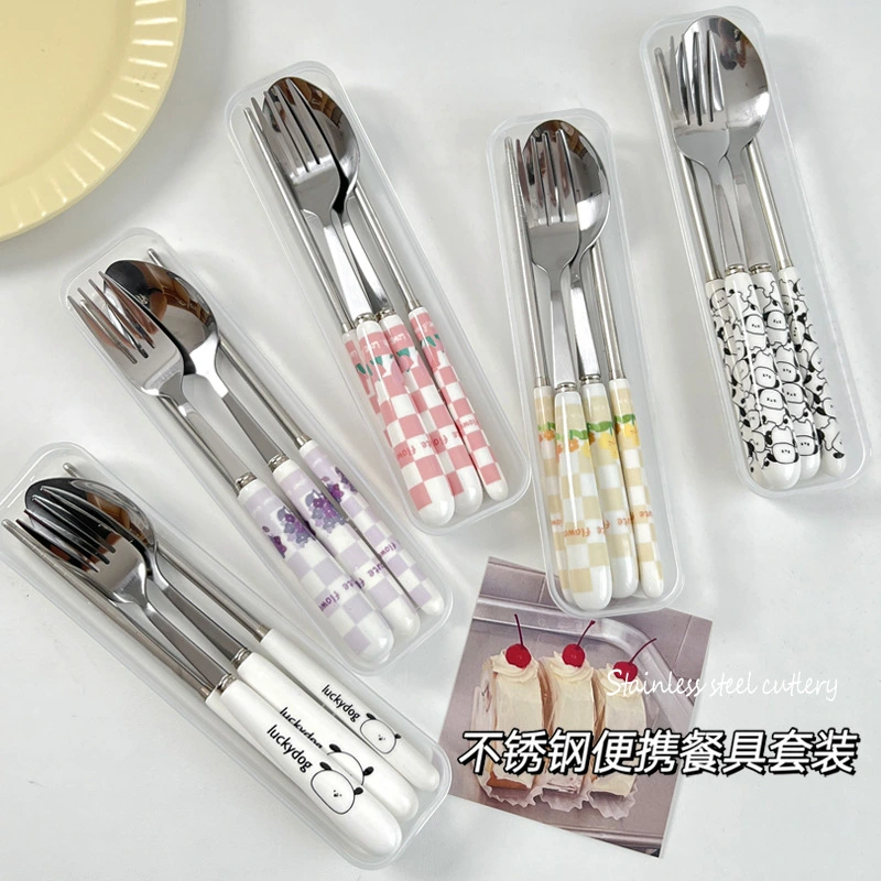 Chopsticks Spoon Set One Person With Fork Tableware Portable Chopsticks Single Set Cute Stainless Steel Tableware Chopsticks Spoon Set