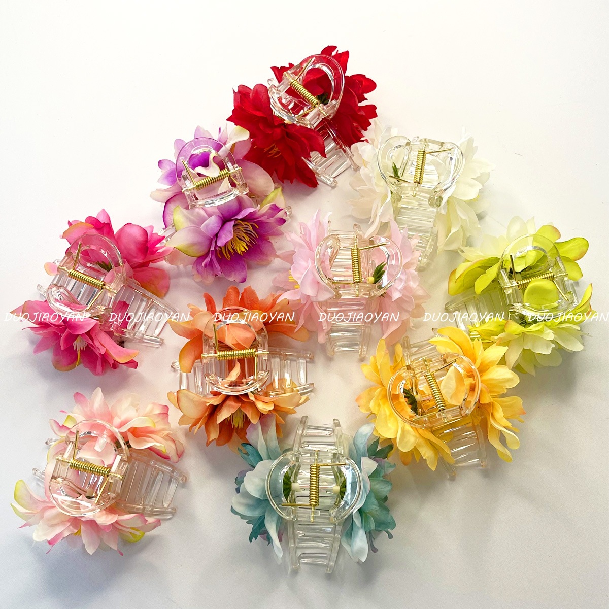 Spring and summer bestseller Camellia grab clip faux fabric high-end atmosphere hair accessory, vacation style semi-tied hair shark clip for women Application Scenario