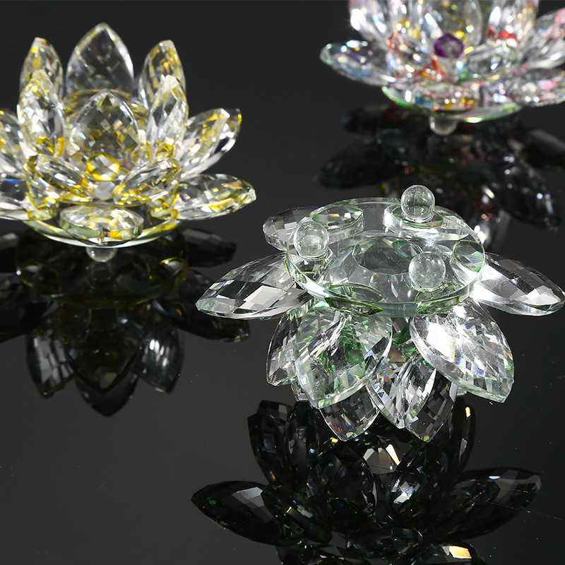 Manufacturers Direct Seven Color Crystal Lotus Decoration Home Living Room Crystal Crafts Office Delicate Lotus Decoration Xiangyu Crystal Specification drawing