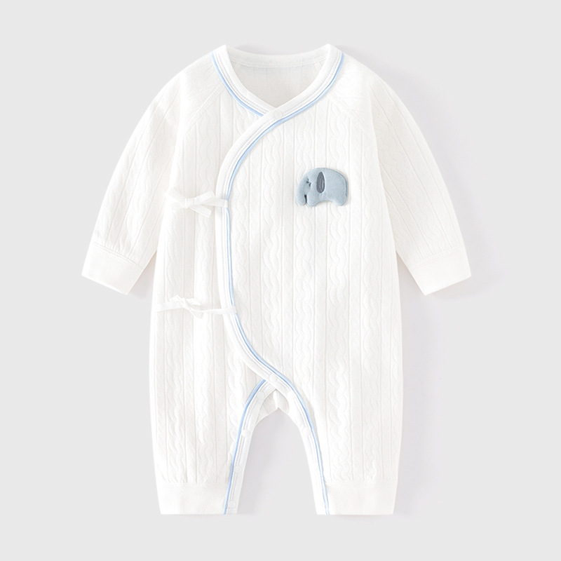 Newborn cotton one-piece dress for boys and girls, constant-temperature pajamas for all four seasons, jacquard tie cartoon wardrobe for newborns