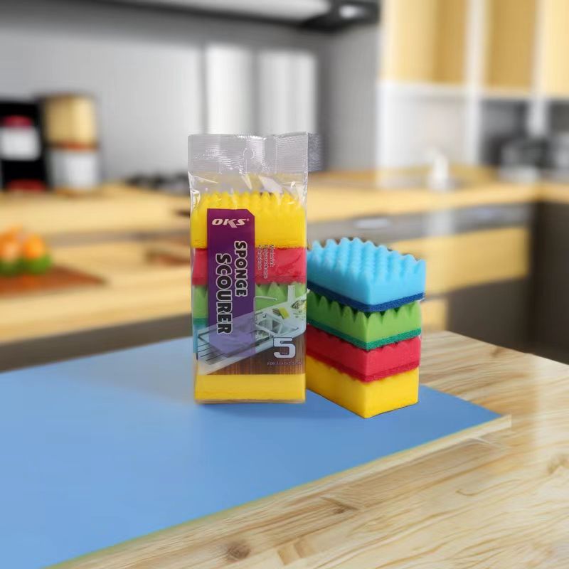 Manufacturer Wholesale High-Density Rubber With Sand Double Sided Dishwashing Sponge Wipe Clean Sponge Block Sponge Cleaning Cloth Oks Specification drawing