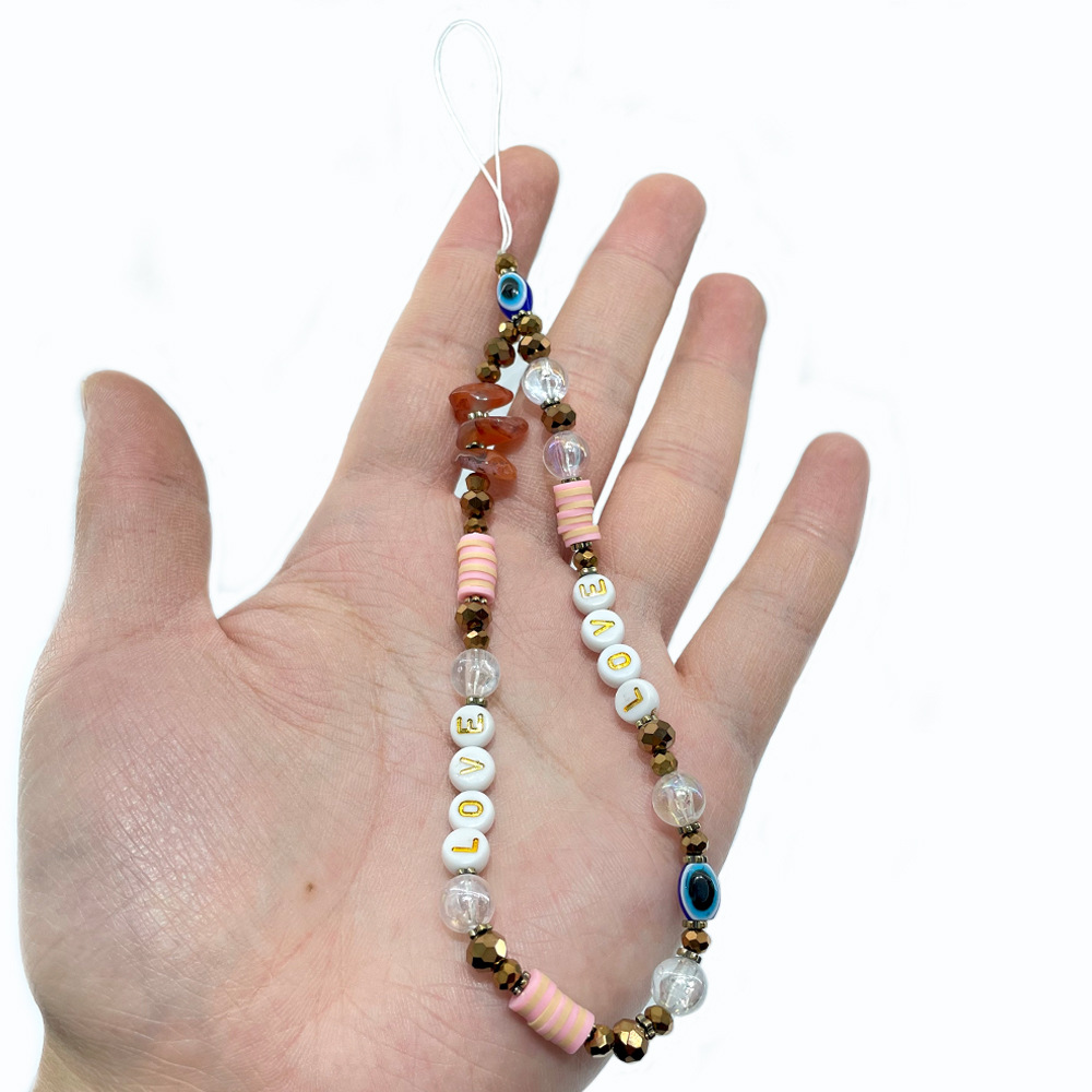 European and American ins same style mobile phone chain couple letter LOVE soft clay mobile phone pendant, beaded mobile phone lanyard pendant for women Application Scenario