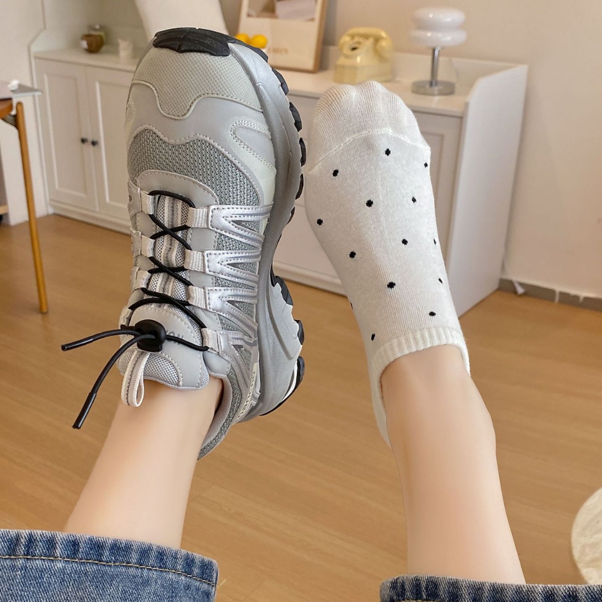 Sock stall, one-piece dropshipping, shallow socks for women in summer, thin ins trendy polka dot short socks, Japanese style, simple summer, Korean style, non-dropping and boat socks, cotton one-piece dropshipping Specification image