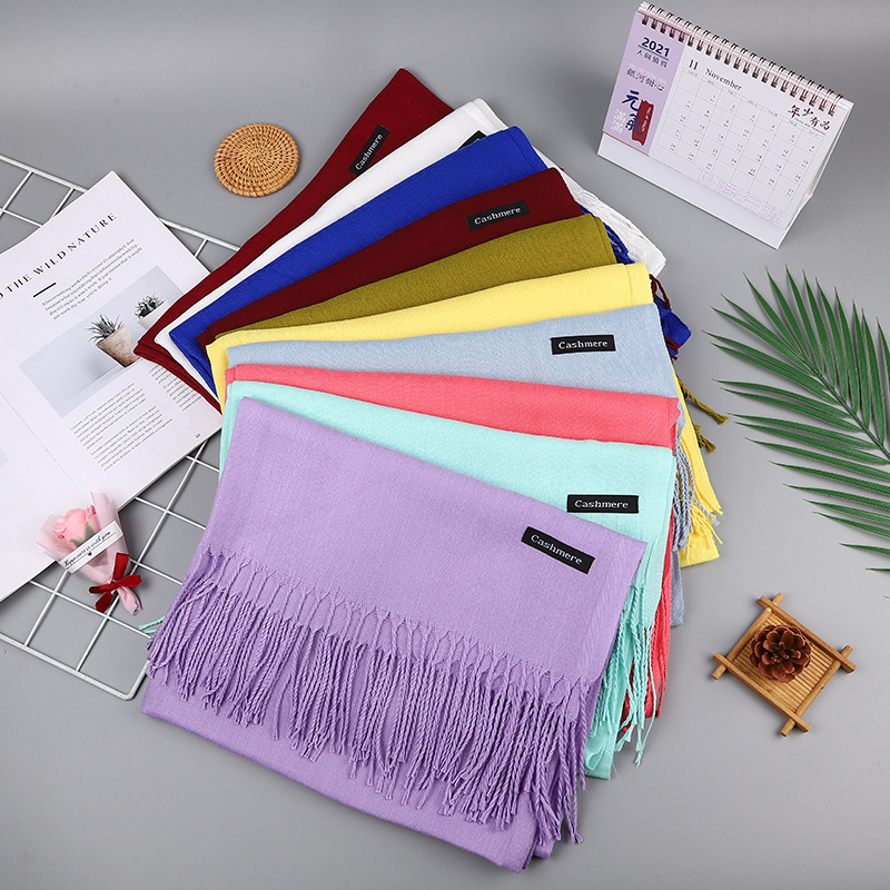 2022 New Solid Color Imitation Cashmere Scarf Women's China Red Annual Red Scarf Gift Bib Manufacturers Wholesale details Picture