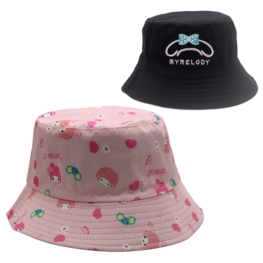 Cross-Border New Kulomi Printed Fisherman Hat Cartoon Anime Sanrio Embroidery Double-Sided Wear Visor Basin Hat Specification drawing