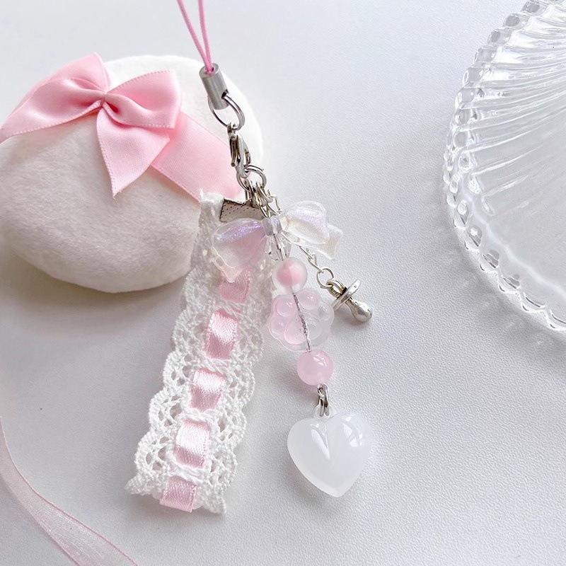Girl Pink Ribbon Cat Claw Love Pendant Chain Phablet Mobile Phone Universal Bracelet New Niche Trend Keychain Application Scenario