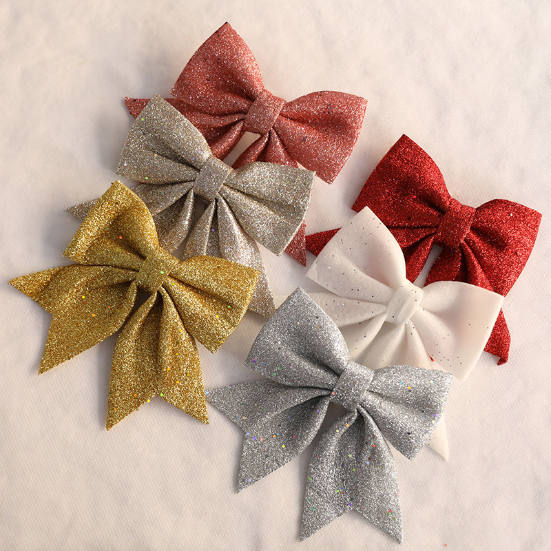 跨境圣诞节装饰品蝴蝶结圣诞树挂件挂饰装饰闪粉蝴蝶结大号