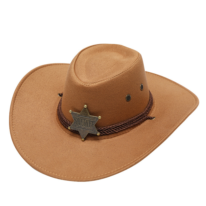 西部牛仔帽子男女帽子美国潮流三根绳鸡皮绒旅游定型骑士帽牛仔帽详情图5