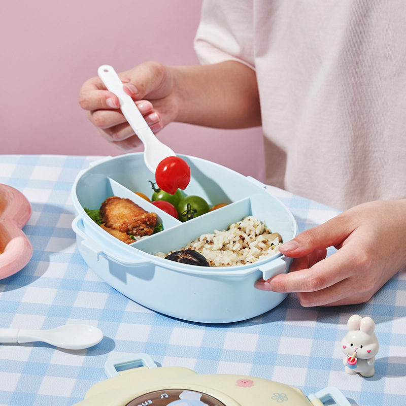 Food-grade lunch box, microwave bento box, spaceship plastic compartments, large-capacity portable compartments lunch box with forks and spoons details Picture