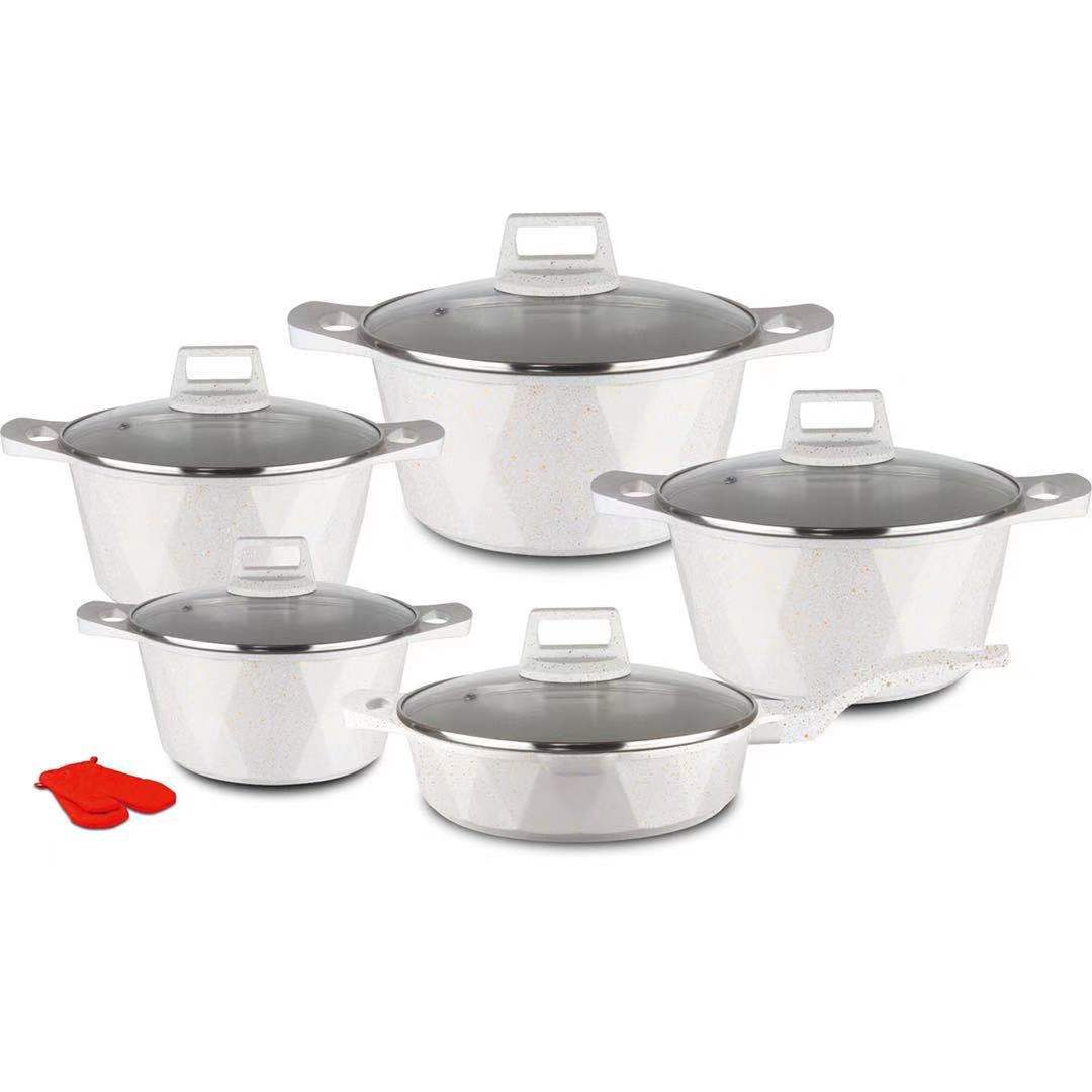 12pcs marble diamond 12-piece set of aluminum pot marble soup pot kitchenware set medical stone aluminum pot Item Picture