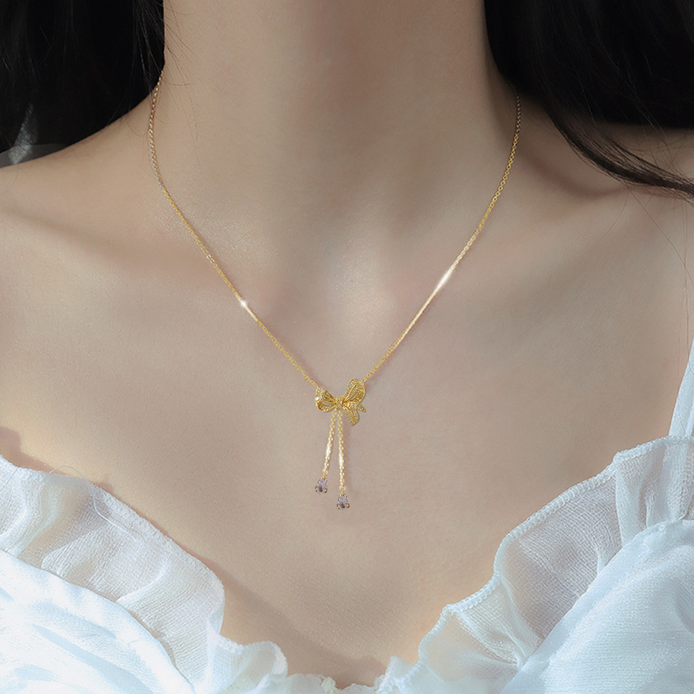 Necklace Women's Design Sense Light Luxury Niche 2022 New Bow Net Red Accessories Couple Choker Temperament Collarbone Chain Specification drawing