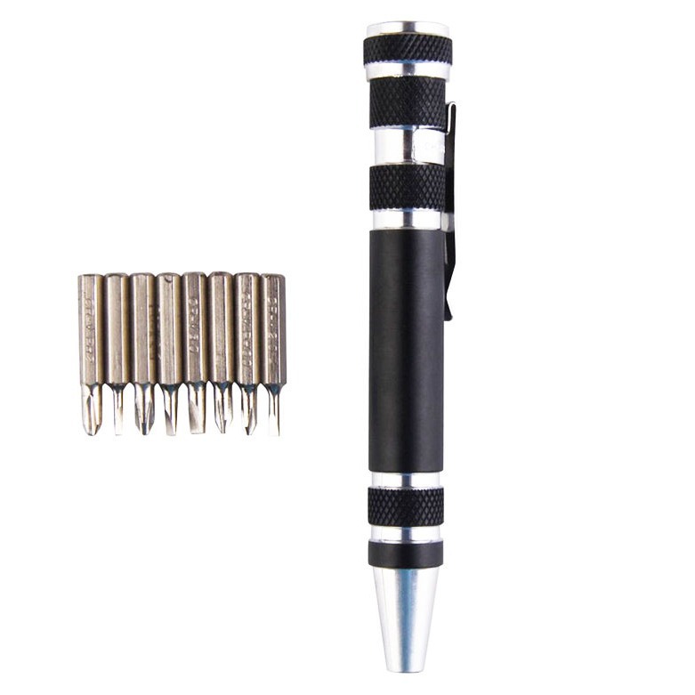 Multi-Purpose Screwdriver 8-In-1 Screwdriver Aluminum Alloy Removing Pen Tool One-Line Cross Changing Head Screwdriver Specification drawing