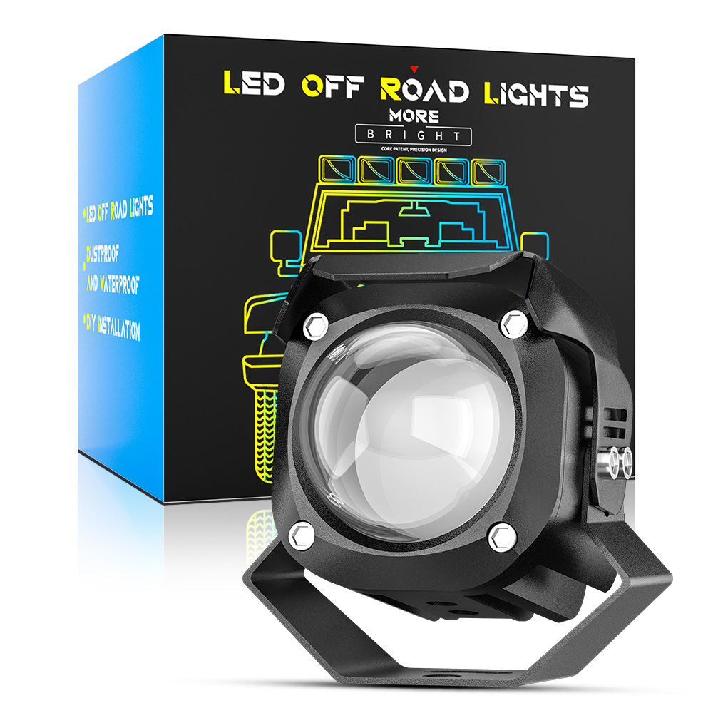 DXZ motorcycle led spotlights, white and yellow dual-color high and low beam LED headlights, high-brightness direct small steel cannon road fog lights