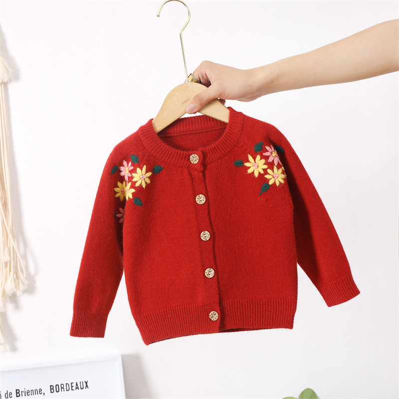 Children's sweaters, spring and autumn styles, girls' knitted cardigans, hand-embroidered knitted coats, girls' sweaters, one-piece consignment Specification image