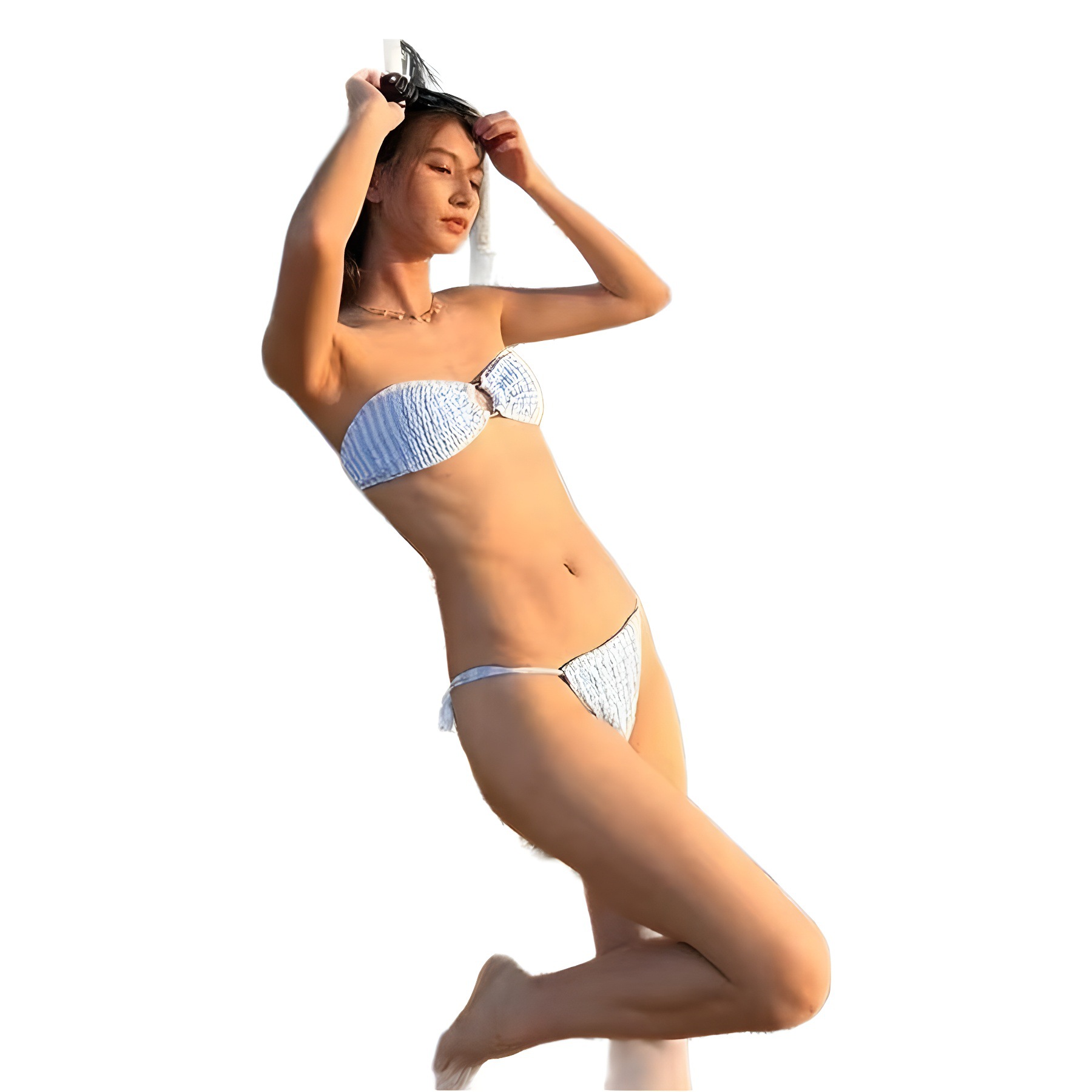 Cross Border Blue Stripe Small Fresh Sexy Backless Bra Pull Up Cable Bikini European And American Two-Piece Swimsuit Application Scenario