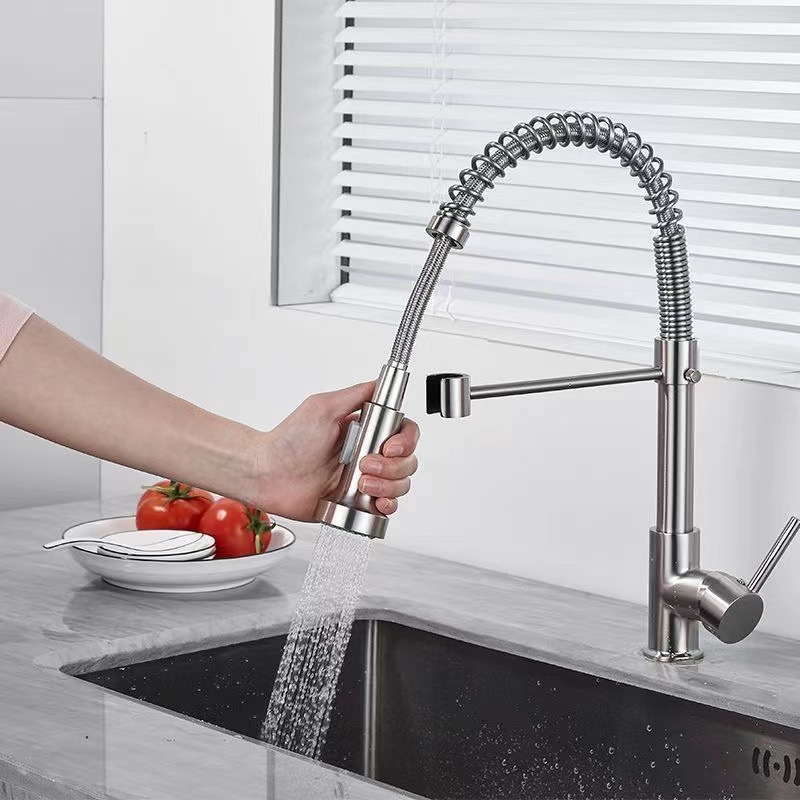 Cross-border spring faucet, bathroom and kitchen faucet, cold and hot spring, American-style faucet, telescopic, universal and rotatable Application Scenario