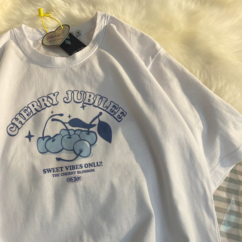 American summer personalized Harajuku style pure cotton short-sleeved T-shirt for women, super popular Korean style new casual loose women's top Specification image
