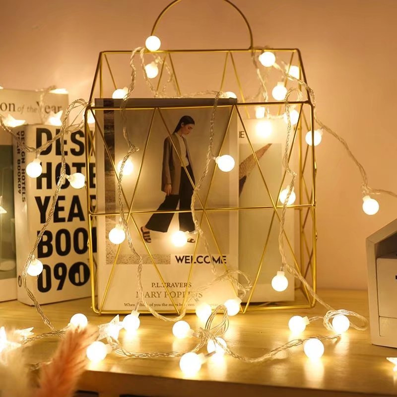 LED light strings, round balls, white frosted balls, bubble color lights, home decorative lights, room wedding and Christmas decorations, battery boxes