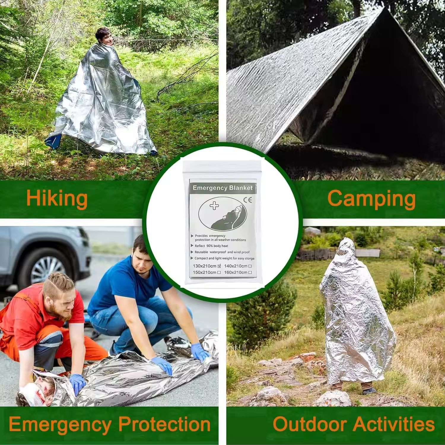 First aid blanket, outdoor portable emergency blanket, multi-functional first aid insulation blanket, 210*130 survival blanket pic 9