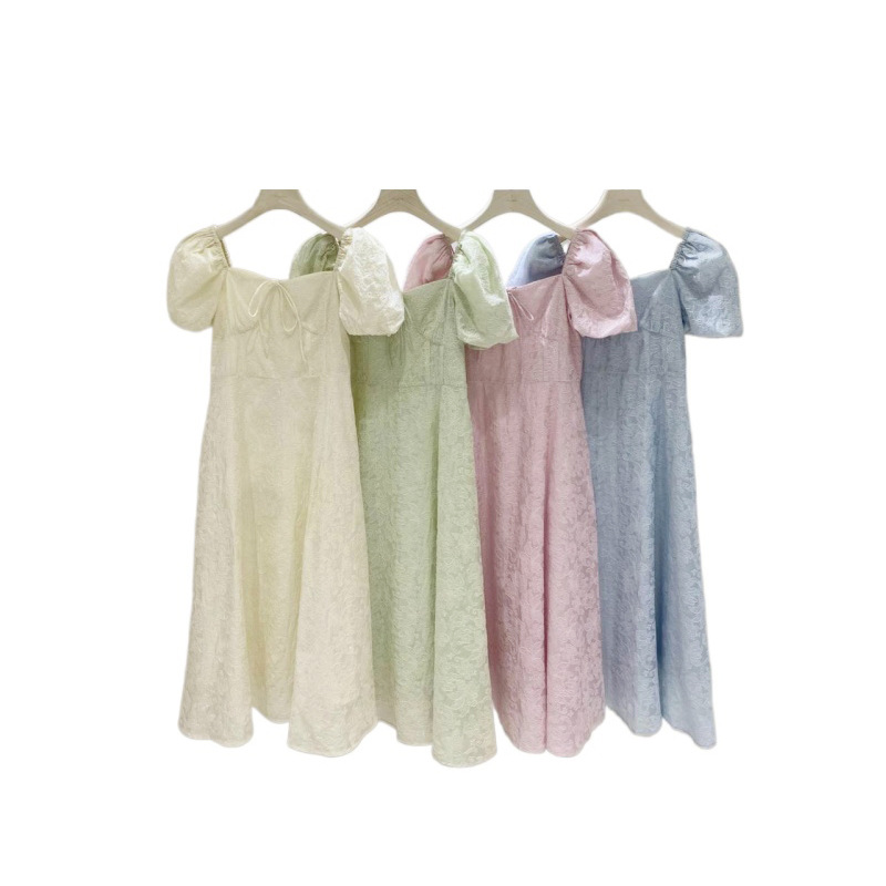 This is a new retro French dress for women, featuring a gentle and stylish square-neck design with a cinched waist Item Picture