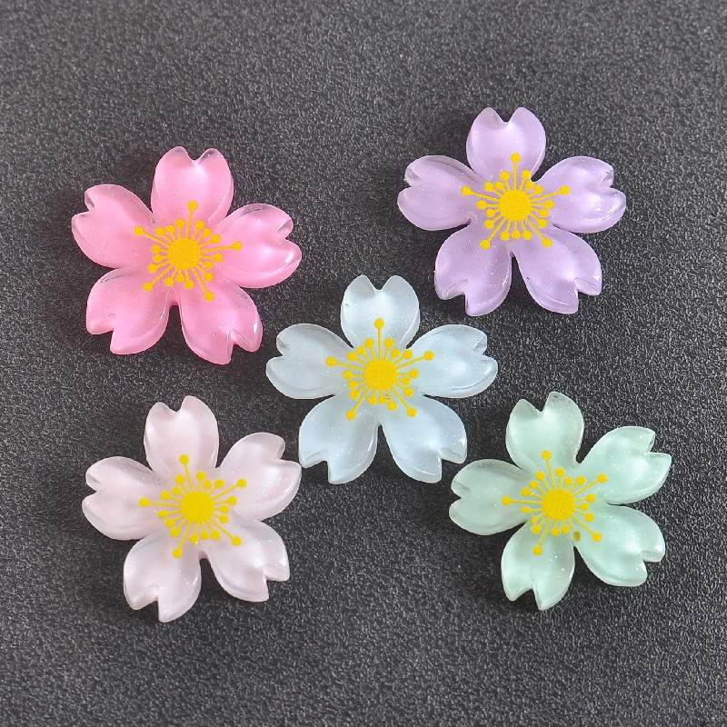 冰透款水晶五瓣花樱花树脂diy饰品配件手机壳洞洞鞋贴片发饰材料