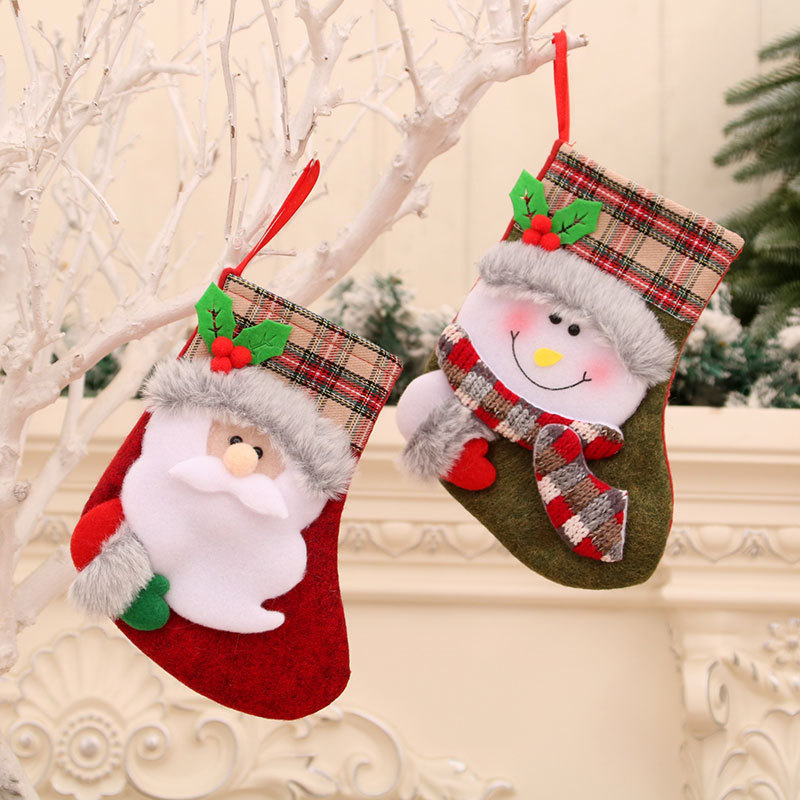 Cross-Border New Christmas Stocking Christmas Decorations Christmas Gift Bag Vintage Plush Christmas Stocking Gift Bag Specification drawing