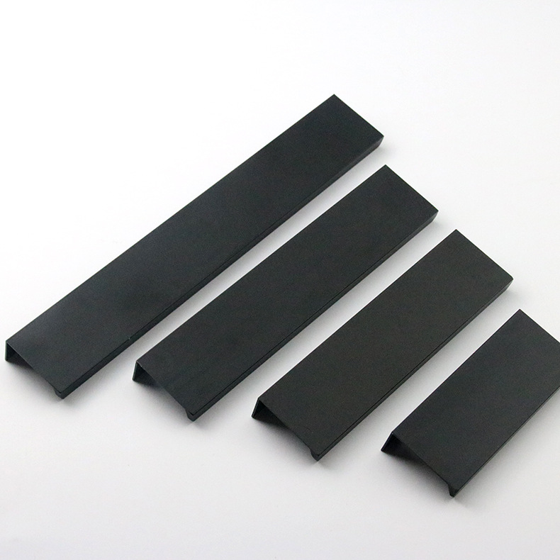 Invisible extended edge banding black cabinet door handle, modern and simple cabinet drawer handle, one-meter aluminum alloy handle details Picture