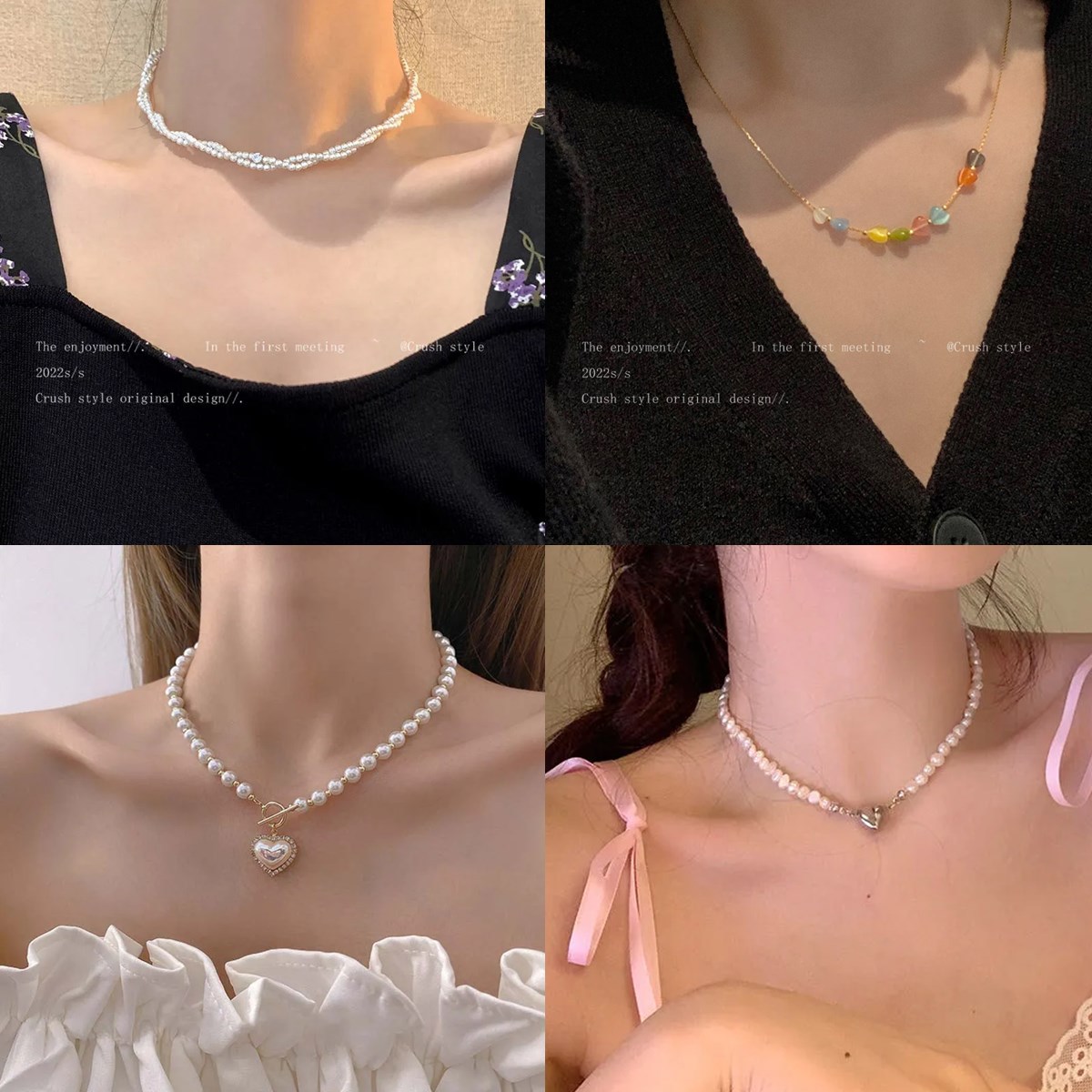 Fresh, sweet and pure, heart-shaped necklace for women, light luxury and niche design sense, zircon pearl collarbone chain wholesale for women Specification image