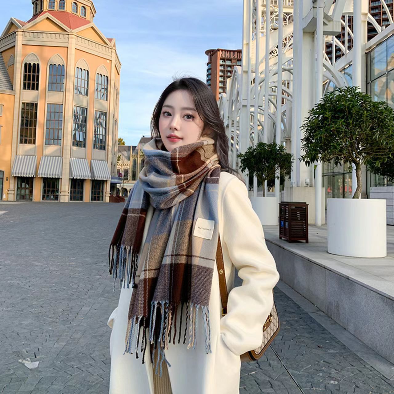 2024新款秋冬围巾时尚百搭韩版格子加厚男女学生围脖情侣保暖披肩