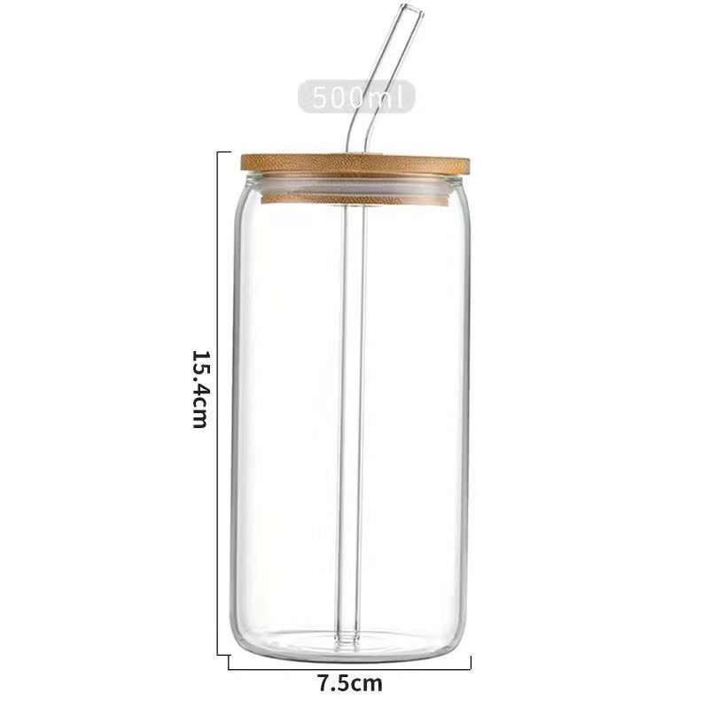Cross-border bestsellers: 16oz cola cup, straw cup, high borosilicate glass water cup, Mason cup with wooden lid juice cup set Item Picture