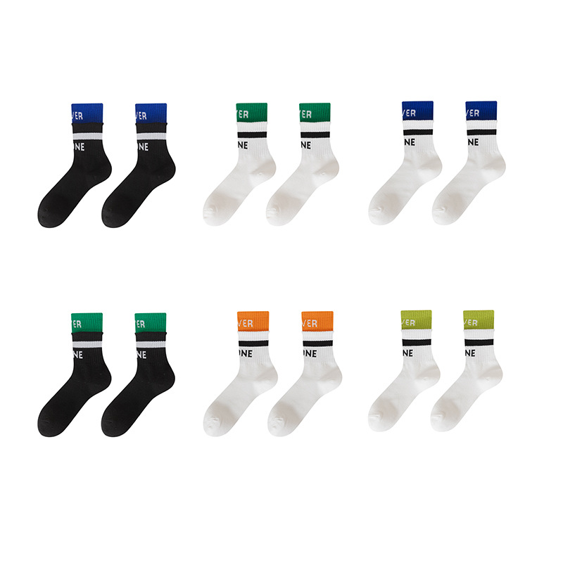 Spring And Summer Socks Double Ribbed Never Japanese Network Red Mid-Tube Socks Korean Version Of The Academy Style Ins Tide Socks Supply Item Picture