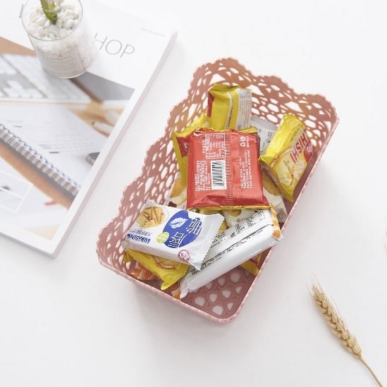Rectangular Korean-style cute imitation rattan storage box basket plastic home hollowed-out storage frame details Picture