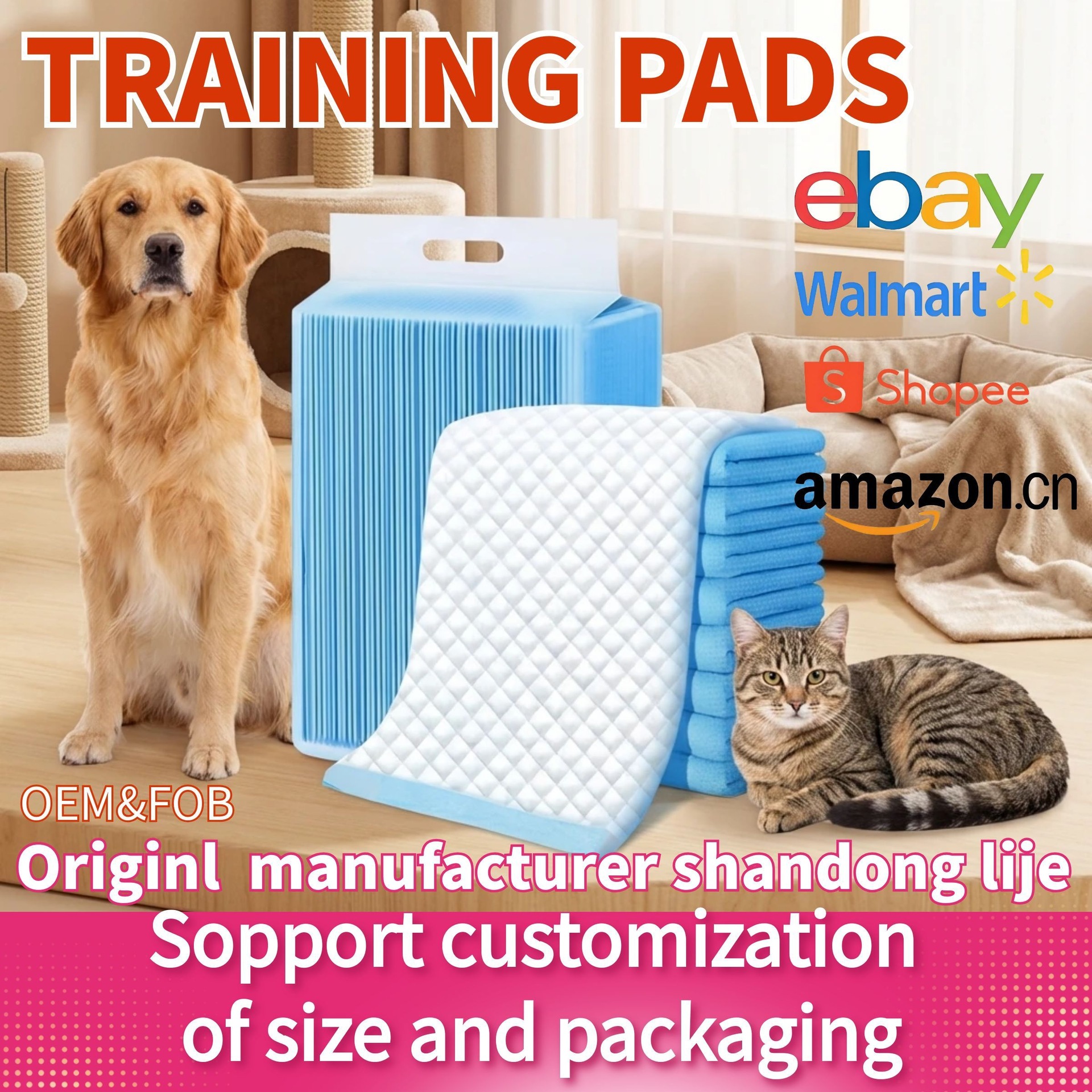 مفرش للحيوانات الأليفة الممتصاص عبر الحدود Trainingpads حفاضات الكلاب غير مبللة لمنع تسرب الرائحة الكريهة