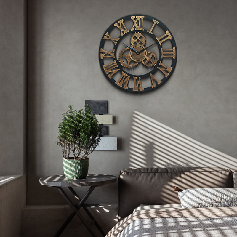Cross-border bestseller wall clock, retro clock wholesale, living room 3D gear wall clock, creative timepiece wholesale Item Picture