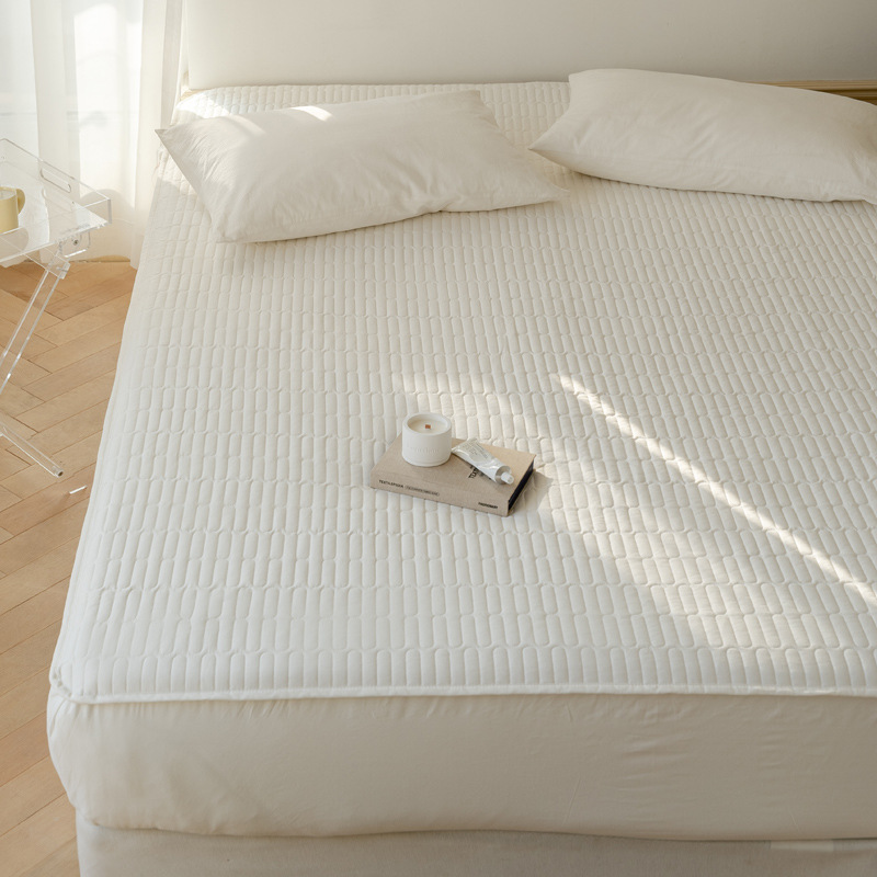 全棉绗缝夹棉床笠床垫保护套 纯棉可机洗床罩纯色防滑2*2.2床笠套详情图1