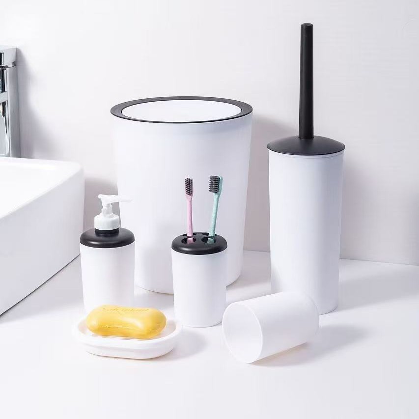 Hotel household plastic bathroom bamboo cover bathroom toiletry set, storage toiletry six-piece set Application Scenario