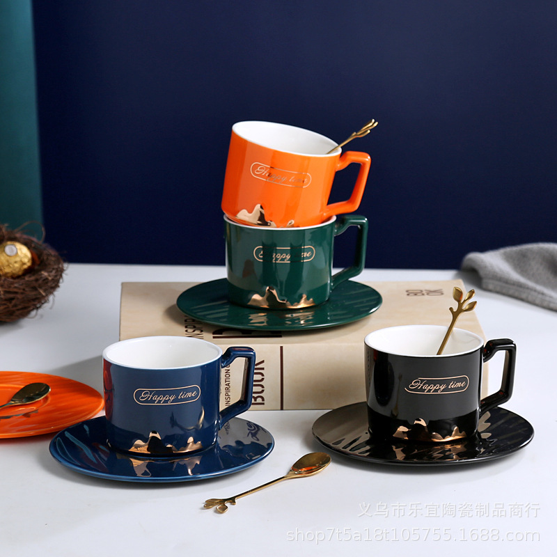 咖啡杯碟欧式马克杯陶瓷镀金勺子创意杯子餐厅英式茶杯子复古法式