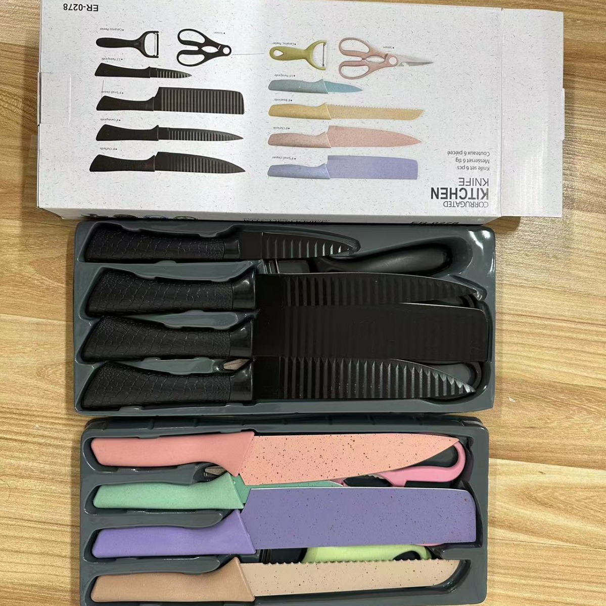 Wheat straw six-piece set of knives, stainless steel kitchen knives, complete set of colored macarons, Western kitchen knives, chef knives and kitchen knives Application Scenario