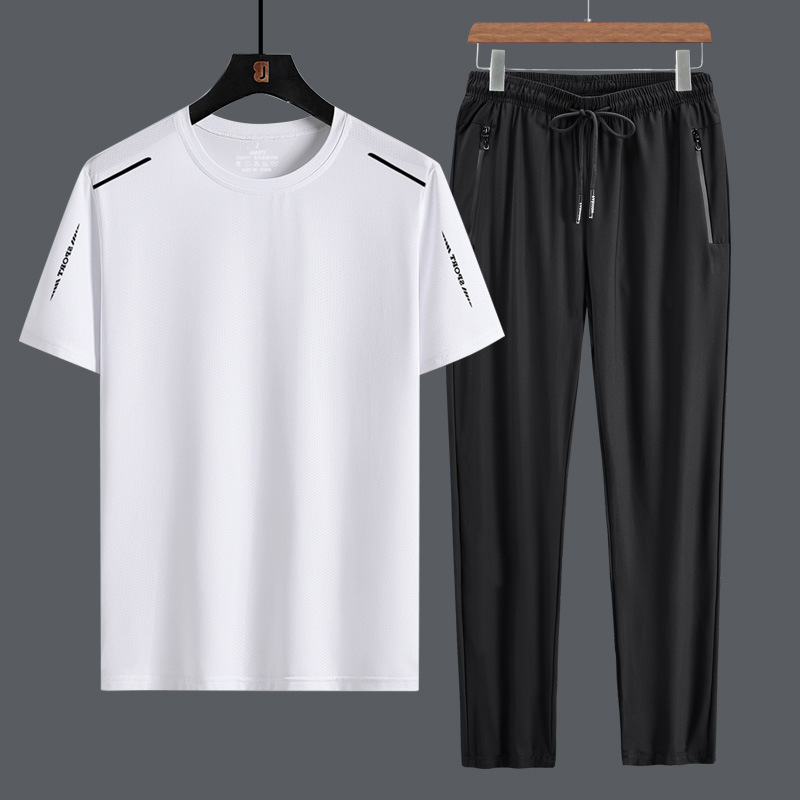 Dad's light casual sportswear set, men's summer short-sleeved T-shirt, middle-aged summer wear with a cool feel, middle-aged and elderly wear details Picture