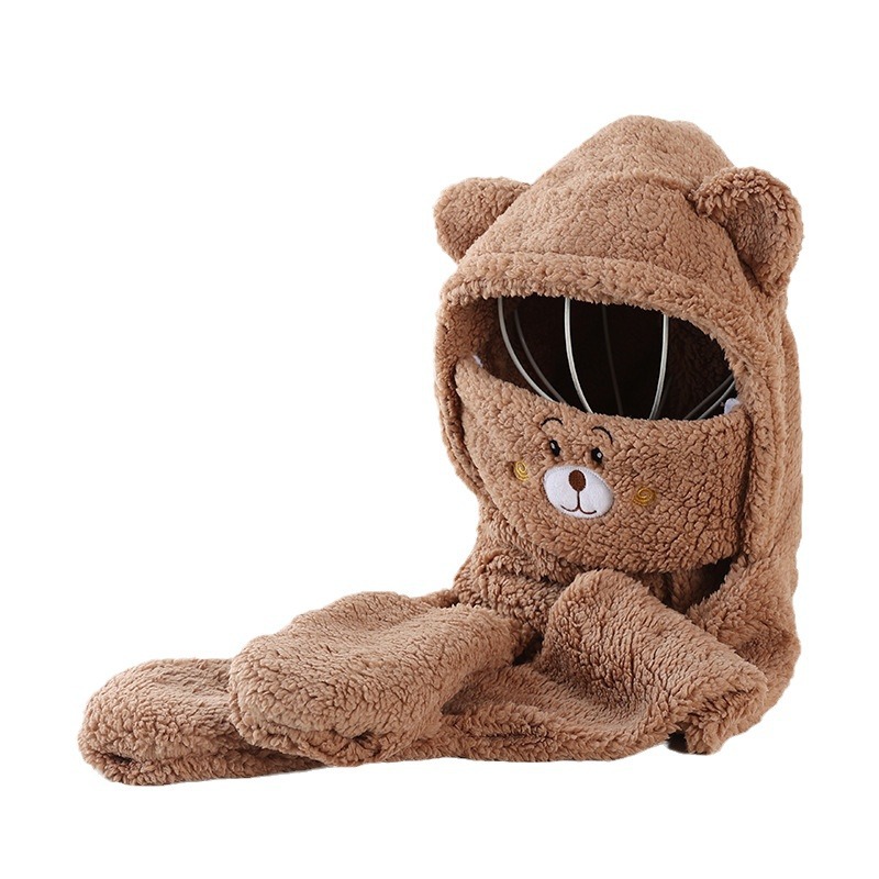 New Korean-style plush hat for women, warm and cute for autumn and winter. Little bear fur hat and scarf set in one Item Picture