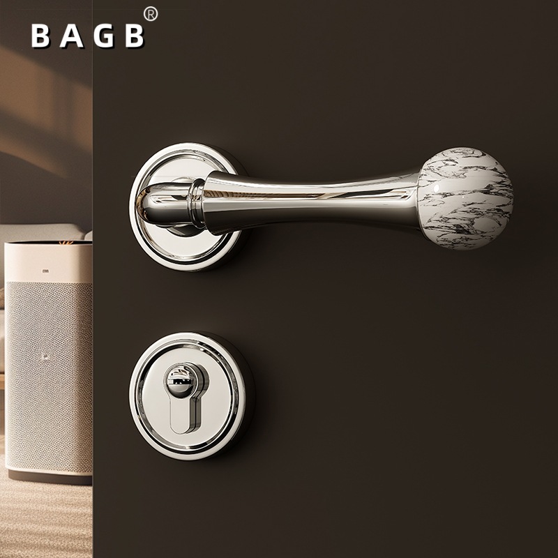 BAGB New French bright silver Nordic light luxury magnetic silent door handle, natural white pine stone powder crystal door lock Application Scenario