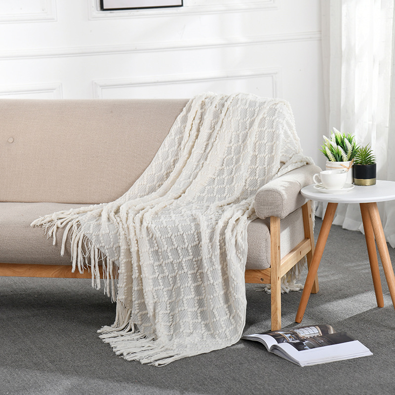 Nordic grey small rhomboid blanket casual cashmere small wool blanket quilt summer nap sofa blanket