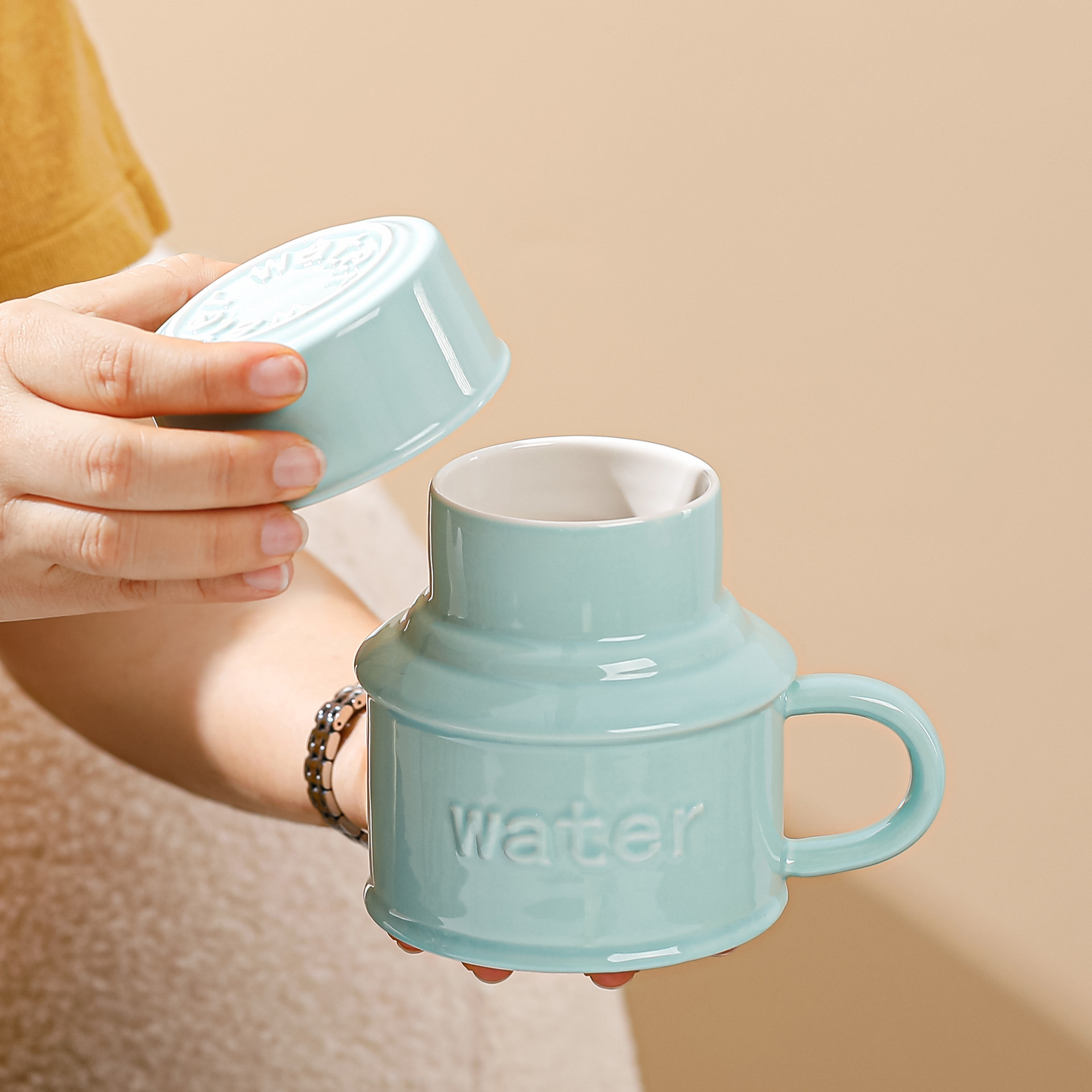 Instagram Cute Large Capacity Kettle Ceramic Cup High Appearance Level Home Cup Office Mug Drink Cup With Lid details Picture