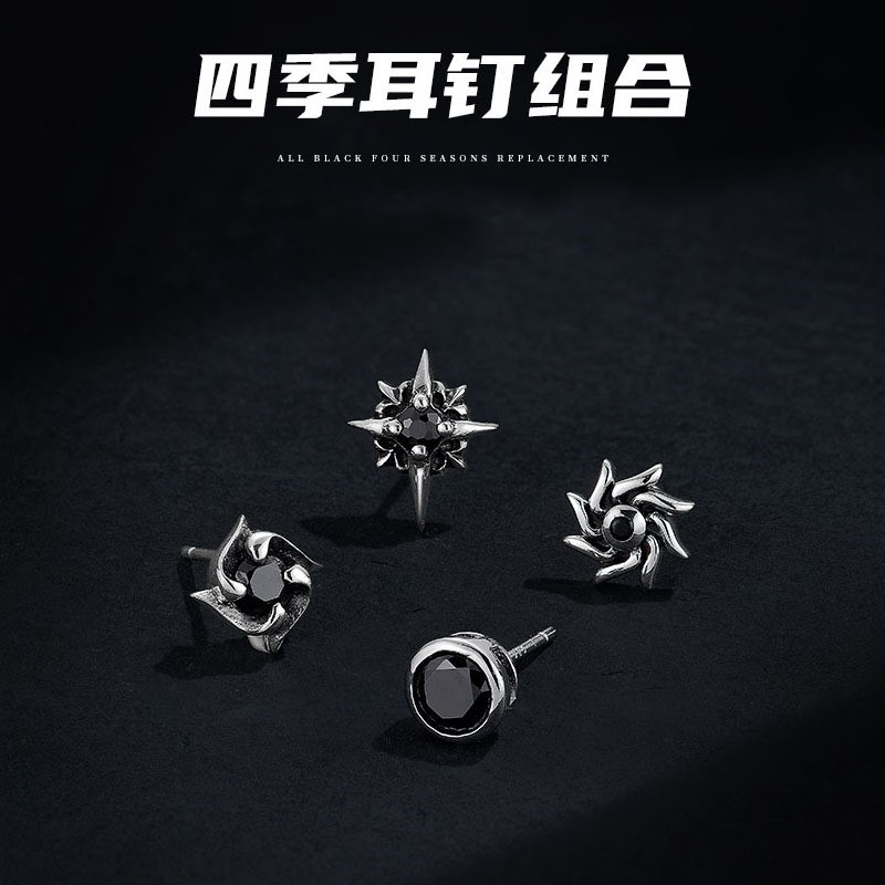 Men's trendy and individual hip-hop punk high-end single earrings, small and fashionable women's simple diamond-encrusted earrings
