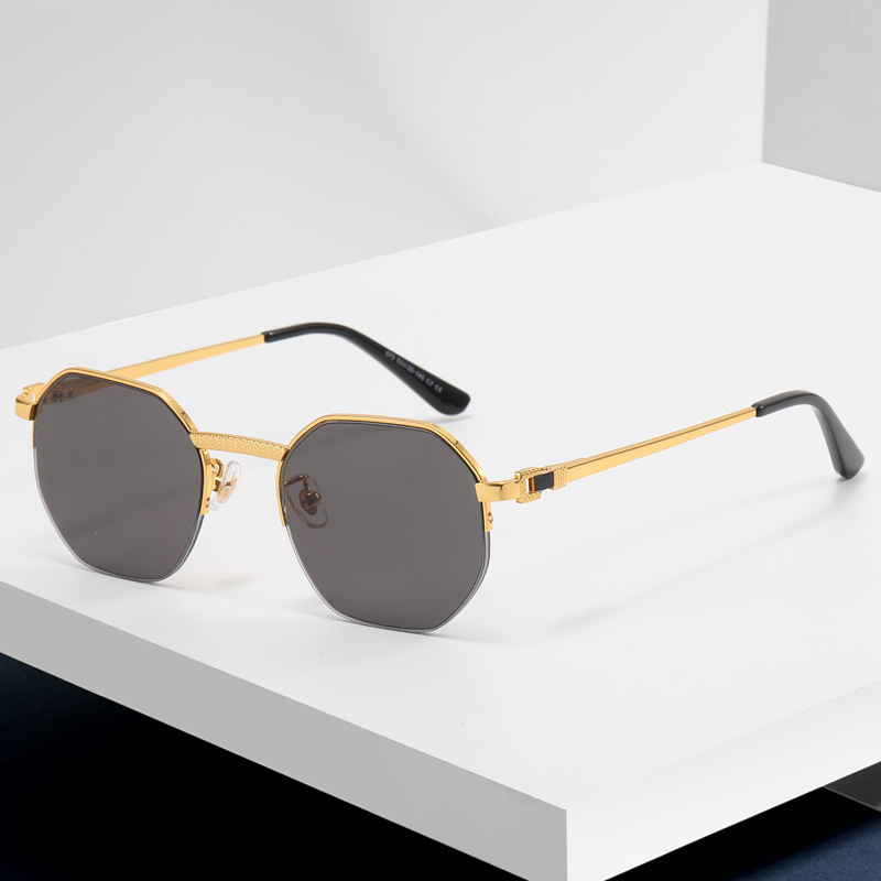 075 新款欧美复古金属半框时尚太阳镜男 ins风方形彩色跨境墨镜女